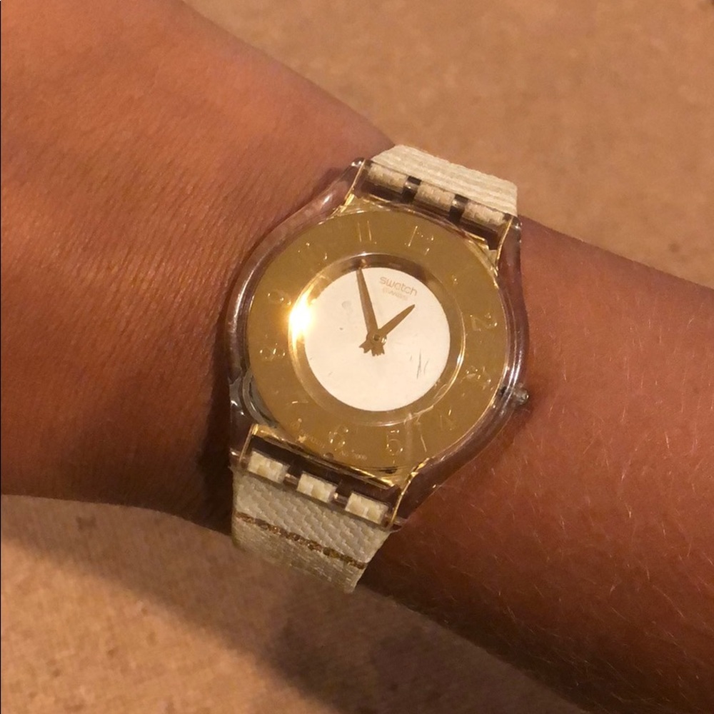 Gold & Tan Swatch Watch